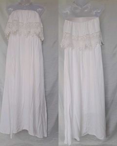 White Lace Strapless Maxi Dress