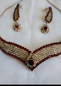 Red &amp; Rhinestone Necklace and Earring Set