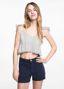 Mango off White Printed Top w Open Back Details