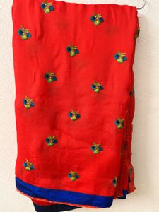 Elegant Red Embroidered Saree