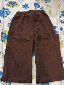 Brown Textured Wide Leg Pants