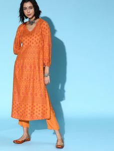 Anouk Ethnic Motifs Viscose RayonKurta Set
