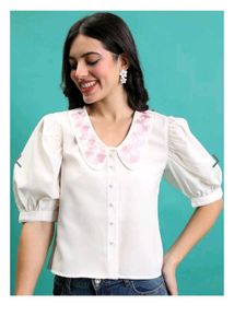 White Collar Puff Sleeves Casual Top/Shirt