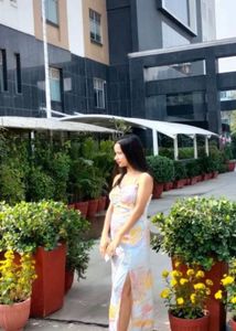 Abstract Print Cutout Midi Dress