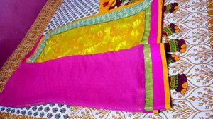Pink &amp; Yellow Saree with Embellishments