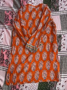 Orange Printed Kurta