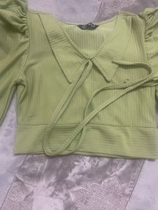 Green Tie-Neck Crop Top