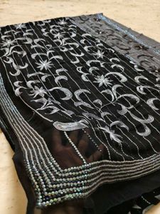 Elegant Black Embellished Saree With Blouse 🔥