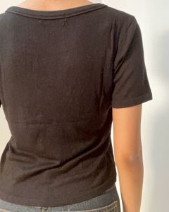 Korean Solid Black Short Sleeve Top Size S