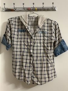 Demin Detailed White Checked Girls T-shirts