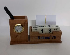Wooden Day,Month And Date Organiser Pen Stand