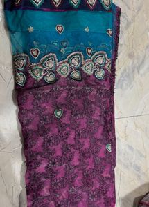 Beautiful Saree With Net At The Bottom And Blouse