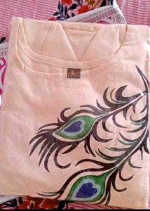 Elegant Beige Peacock Feather Dress