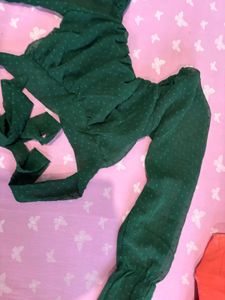 Green Polka Dot Crop Top