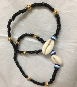 EVIL EYE FEMO BEAD&amp; Shell Charm Anklets Pair
