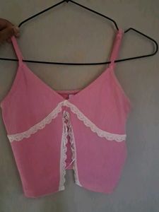 Pink Lace Trim Cami Top