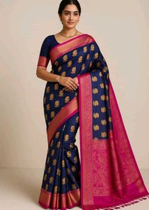 Elegant Blue & Pink Saree Without Blouse