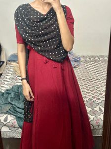 Red Maxi Dress With Attached Dupatta