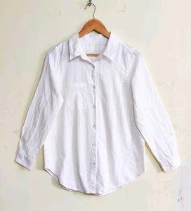 White Self Design Cotton Shirt Size-38