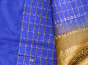 Blue And Golden  Checked Saree