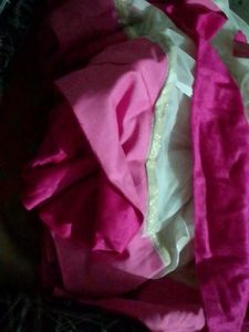 Pink &amp; Gold Embellished Frock Suit With Dupatta