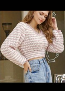 Cute Pink & White Cropped Sweater