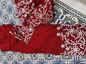 Red Embroidered Kurta Set