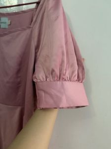 Pink Satin Puff Sleeve Dress