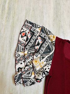 Maroon Patterned Sleeve Formal Top