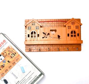 6 Hooks House Design Wooden Keys Stand for Entrywa