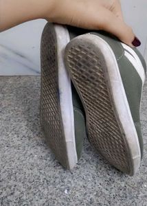 Olive Green &amp; White Canvas Sneakers
