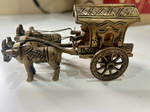 Vintage Brass Bull Cart Showpiece