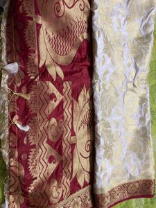 Elegant White & Red Saree