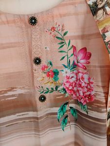 Plus Size Polyester Kurta And Chiffon Dupatta