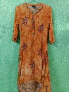 Orange Embroidered Kurta For Women