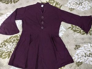 Purple Short Frock Type Topwear With Buttons