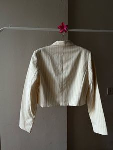 Creamish White Pinstripe Crop Blazer