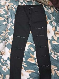 Distressed Black Denim Jeans