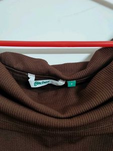 Brown Off-Shoulder Long Sleeve Top