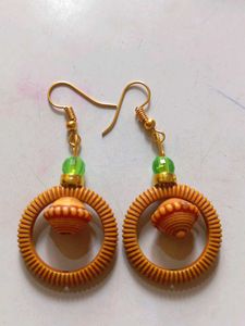 Stylish Terracotta & Green Beaded Hoop Earrings