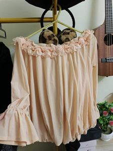 Peach Ruffle Balloon Bardot Top