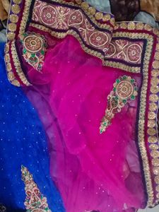 Pink &amp; Blue lehenga Saree Blouse Piece
