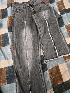 Gray Wash Frayed Hem Jeans