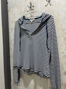 AND Women Navy &amp; White Stripped Hooded T-shirt