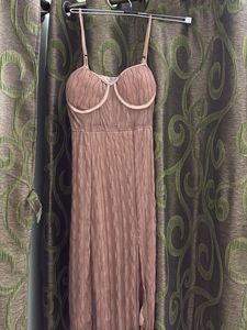 Nude Calf Length Date Dress