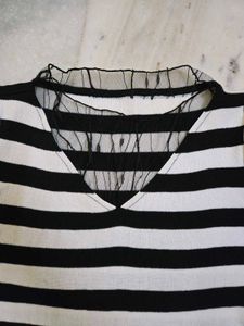 Striped Top with Mesh Detail