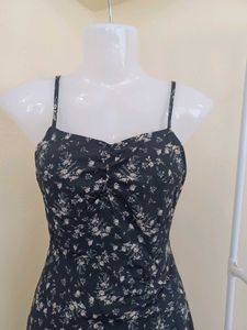 Drawstring Black Floral Dress