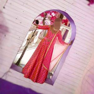Pink Shade Gown With Net Dupatta