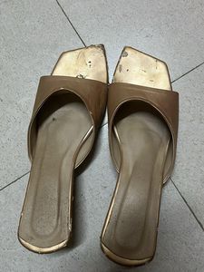 Gold Square Toe Mules
