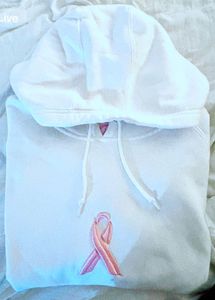 White Hoodie with Pink Ribbon
